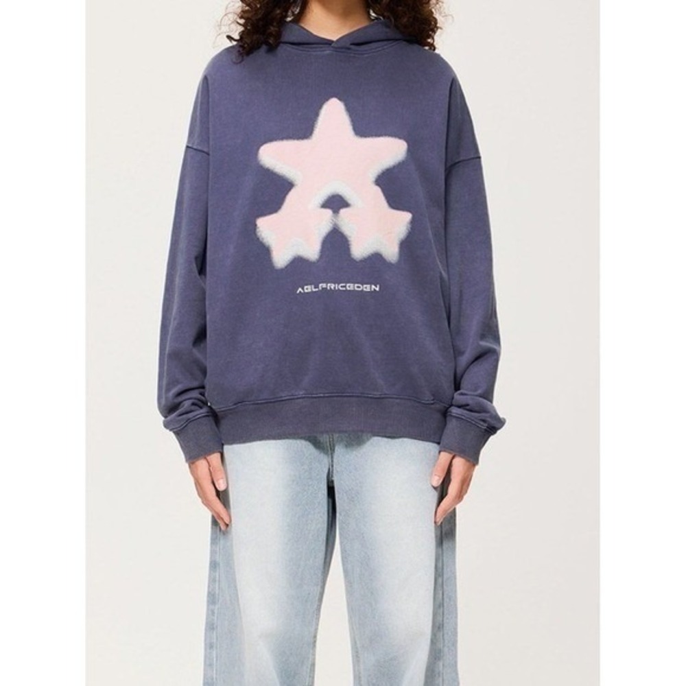 Aelfric Eden Washed Blue Star Graphic Oversized Hoodie M Indie Sleeze Y2K Grunge